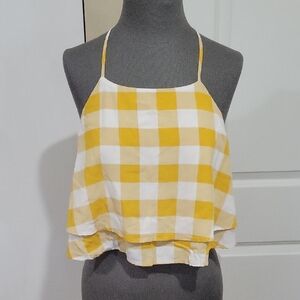 Forever 21 Yellow and White Ruffled Crop Tank Top